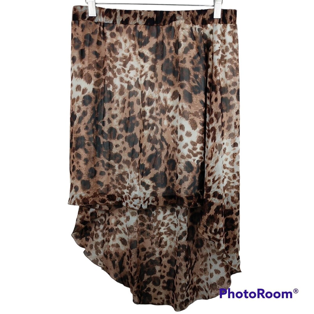 Womens Leopard Print High Low Hem mini maxi shear skirt with slip